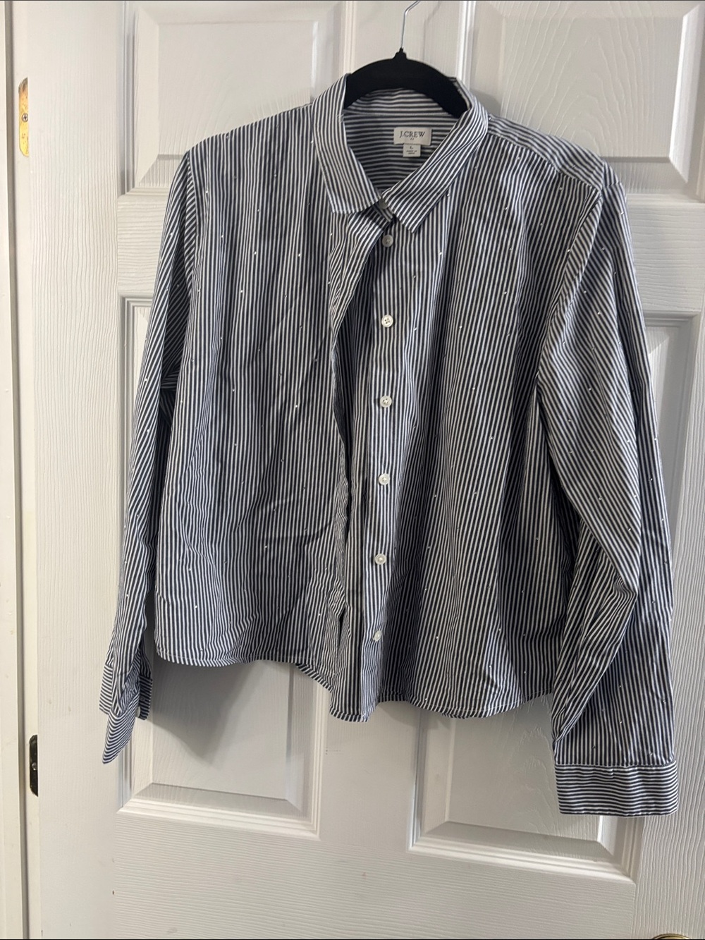J. Crew Men’s Navy and White Vertical Stripe Dress Shirt
